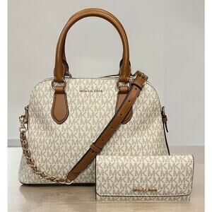 Michael Kors Veronica Medium Logo Dome Satchel & Jet Set Large Tri-Fold Wallet